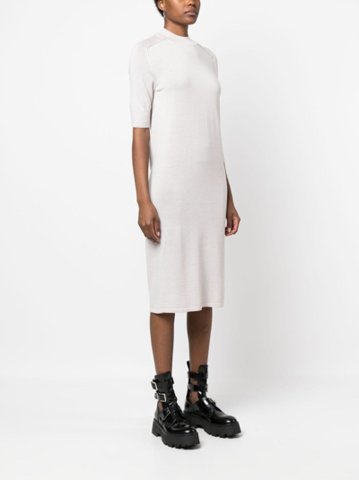 Shop Calvin Klein Ribbed-knit Wool Midi Dress In Grey