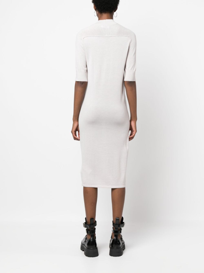 Shop Calvin Klein Ribbed-knit Wool Midi Dress In Grey