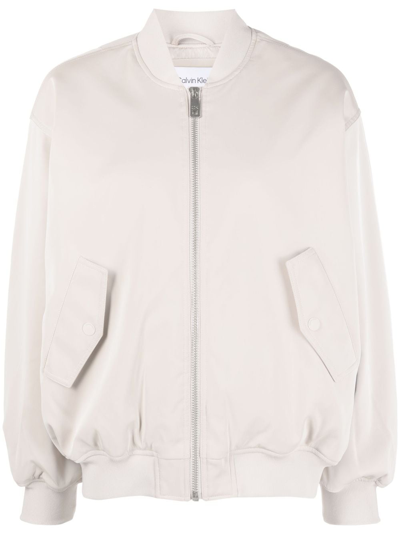 Shop Calvin Klein Padded Satin-finish Bomber Jacket In Grey