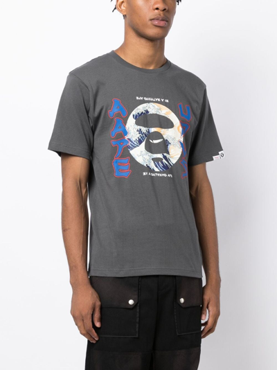 Shop Aape By A Bathing Ape Logo-print Cotton T-shirt In Grey