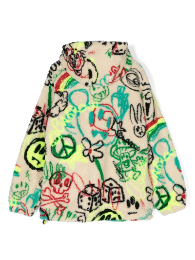 Shop Barrow Sketch-print Fleece Hooded Jacket In Neutrals