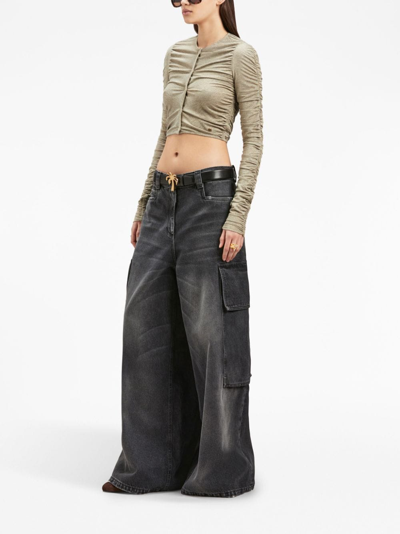 Palm Angels Bw Wide Denim Parachute In Black