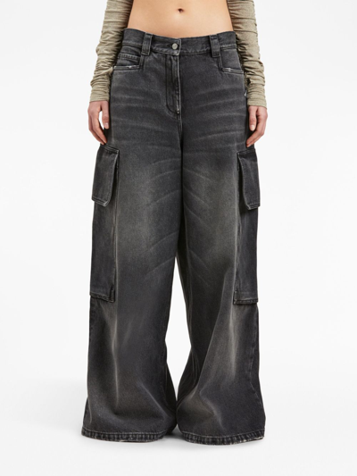 Shop Palm Angels Low-rise Wide-leg Jeans In Black