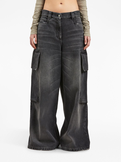 Palm Angels Bw Wide Denim Parachute In Black