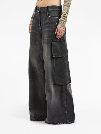 Palm Angels Bw Wide Denim Parachute In Black