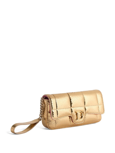 Shop Dsquared2 Logo-plaque Metallic Leather Clutch In Gold