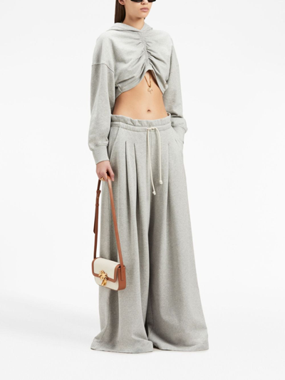Shop Palm Angels Ruched-detail Cropped Hoodie In Grey