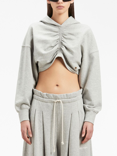 Palm Angels Ruched-detail Cropped Hoodie In Grey