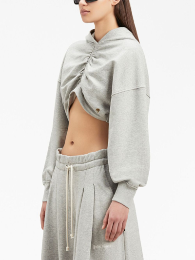 Shop Palm Angels Ruched-detail Cropped Hoodie In Grey