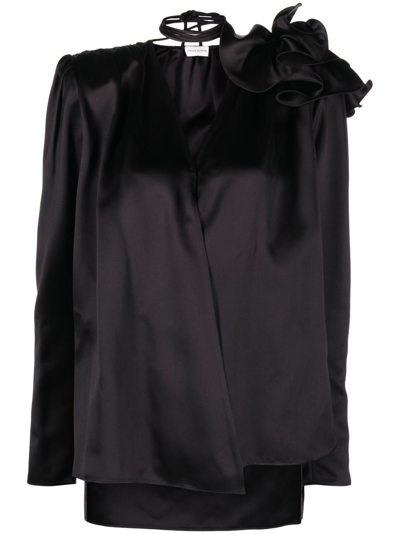 Shop Magda Butrym Detachable Floral-appliqué Silk Blouse In Black