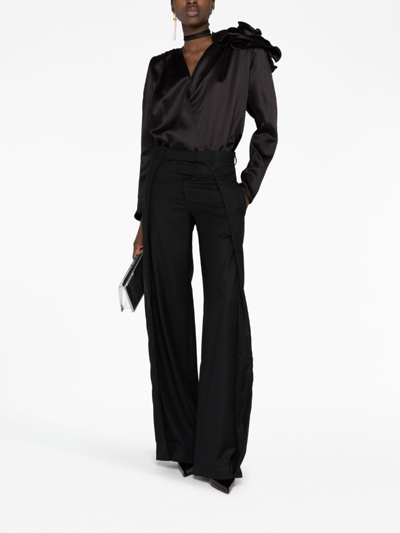 Magda Butrym Draped Floral V-neck Blouse In Black