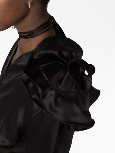 Shop Magda Butrym Detachable Floral-appliqué Silk Blouse In Black