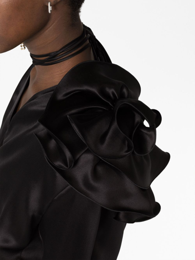 Magda Butrym Draped Floral V-neck Blouse In Black