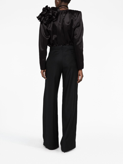 Magda Butrym Draped Floral V-neck Blouse In Black
