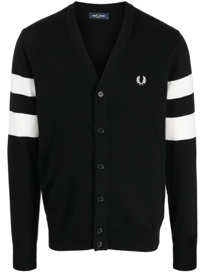 Shop Fred Perry Logo-embroidered Button-up Cardigan In Black