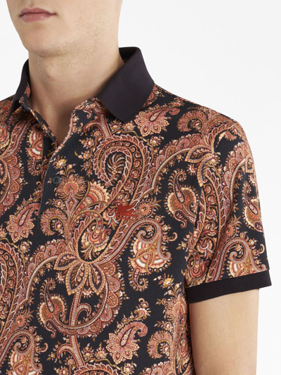 Shop Etro Paisley-print Cotton Polo Shirt In Black