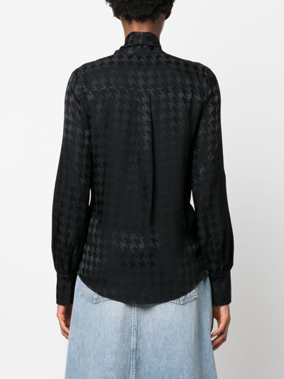 Shop Msgm Houndstooth-pattern Tie-neck Shirt In Black