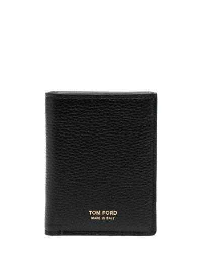 Shop Tom Ford Bi-fold Grained Leather Cardholder In Black