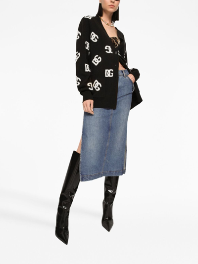Dolce & Gabbana Logo-plaque Midi Denim Skirt In Blue