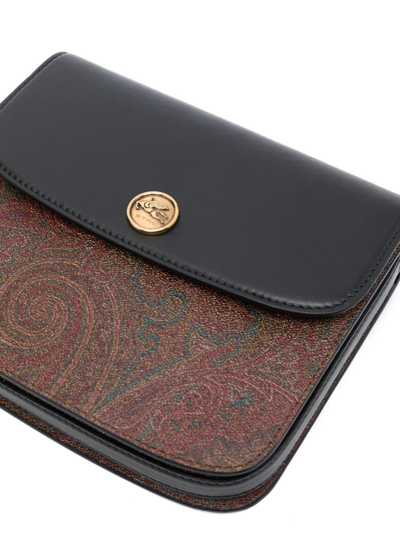 Shop Etro Small Paisley-print Leather Crossbody Bag In Black