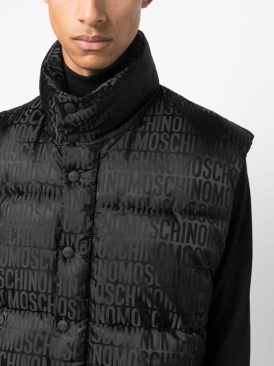 Shop Moschino Jacquard Logo-motif Padded Gilet In Black
