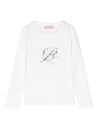 Shop Miss Blumarine Rhinestone-logo Cotton T-shirt In White
