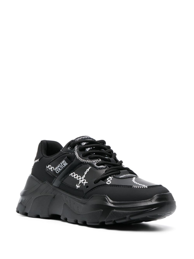 Versace Jeans Couture Chain-link Print Leather Sneakers In Black