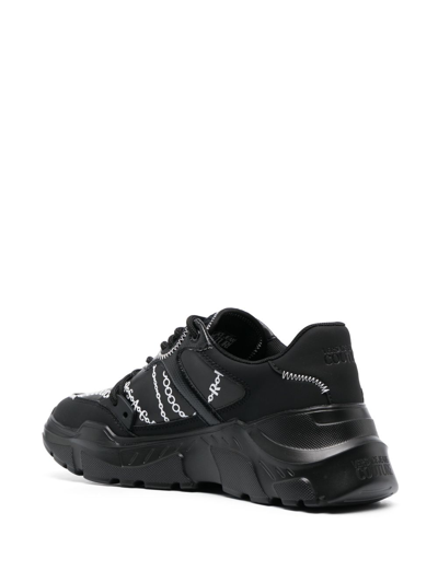 Versace Jeans Couture Chain-link Print Leather Sneakers In Black