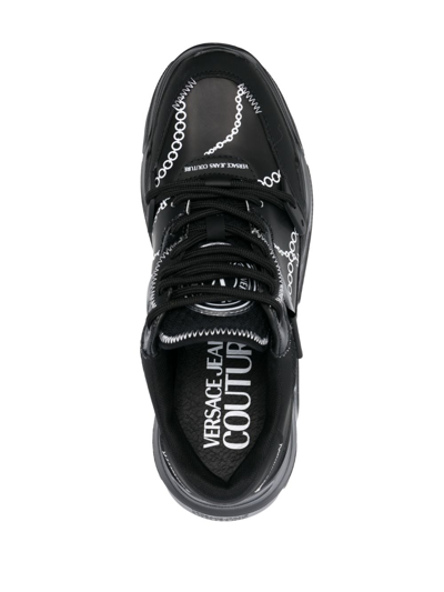 Versace Jeans Couture Chain-link Print Leather Sneakers In Black