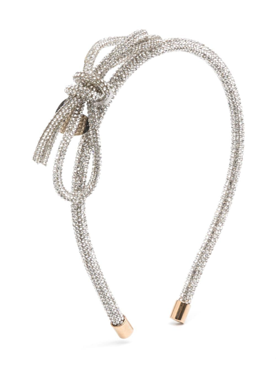 Shop Monnalisa Crystal-embellished Bow-detail Headband In White