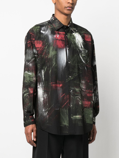 Shop Roberto Cavalli Painted-print Cotton Shirt In Black