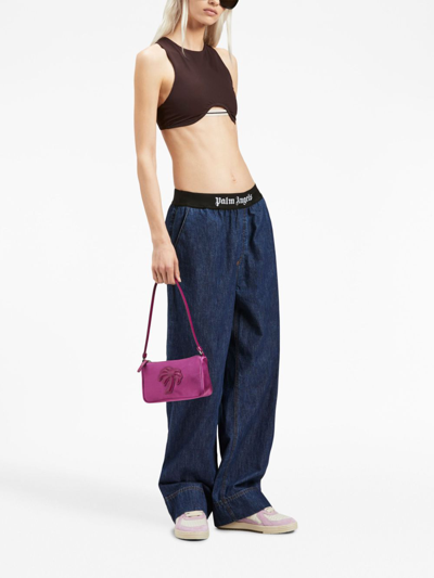 Palm Angels Logo-waistband Wide-leg Jeans In Blue