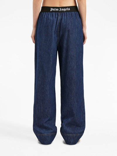 Palm Angels Logo-waistband Wide-leg Jeans In Blue