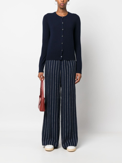 Shop Polo Ralph Lauren Pinstriped Wide-leg Linen Trousers In Blue