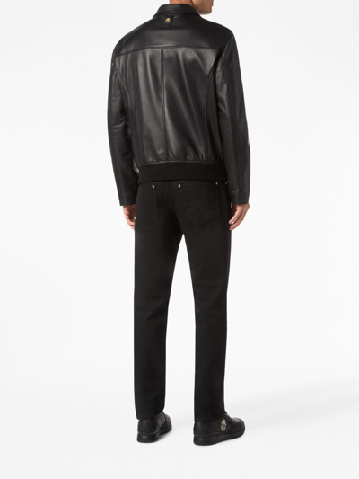 Shop Billionaire Crest-embossed Leather Bomber Jacket In Black
