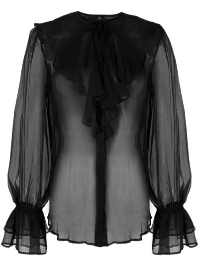 Shop Etro Semi-sheer Ruffled Blouse In Black