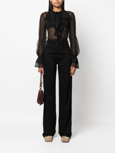 Shop Etro Semi-sheer Ruffled Blouse In Black