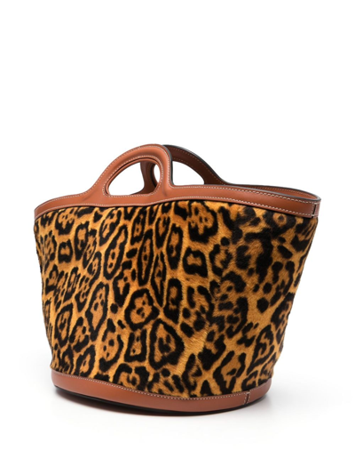 Shop Marni Tropicalia Leopard-print Bucket Bag In Brown