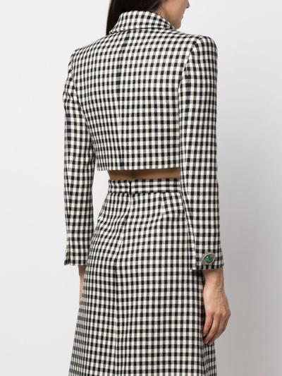 Shop Roberto Cavalli Cropped Gingham-check Jacket In Black