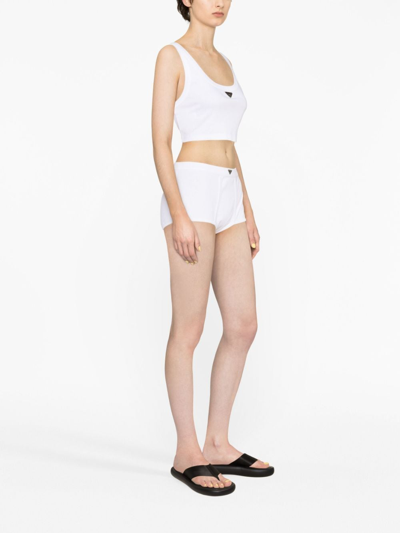 Prada Logo-plaque Boxer Shorts In White