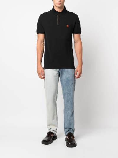 Shop Etro Logo-embroidered Cotton Polo Shirt In Black