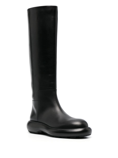 Shop Jil Sander Knee-high Flat Leather Boots In Black