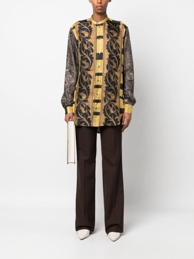 Shop Pierre-louis Mascia Aloe Jacquard Silk Shirt In Gold