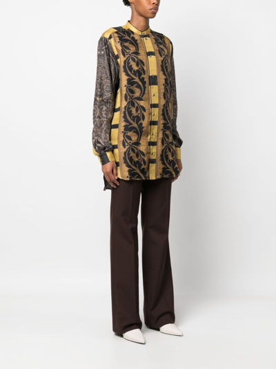 Shop Pierre-louis Mascia Aloe Jacquard Silk Shirt In Gold