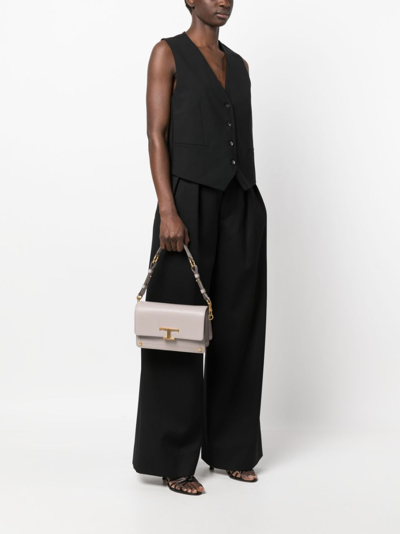 Tod's T Timeless Leather Shoulder Bag In Grey