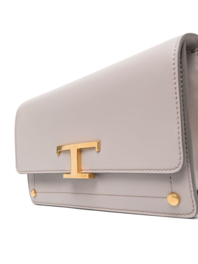 Shop Tod's T Timeless Leather Shoulder Bag In Grey