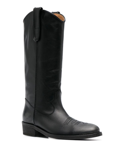 Via Roma 15 Black Leather Western-style Boots In Black