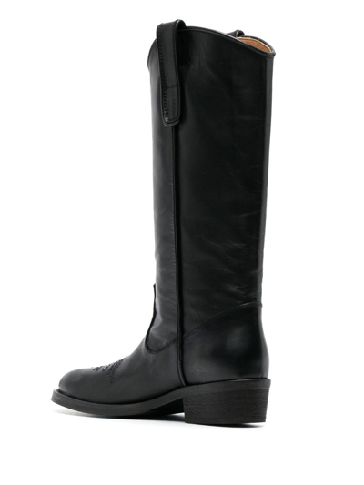 Via Roma 15 Black Leather Western-style Boots In Black