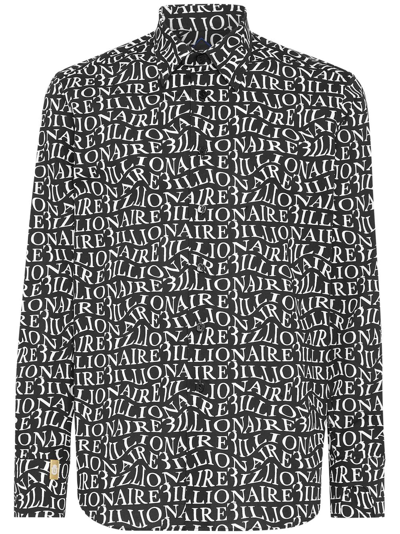 Shop Billionaire Logo-print Stretch-cotton Shirt In Black