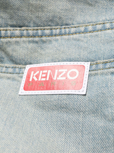 Shop Kenzo Logo-appliqué Wide-leg Jeans In Blue